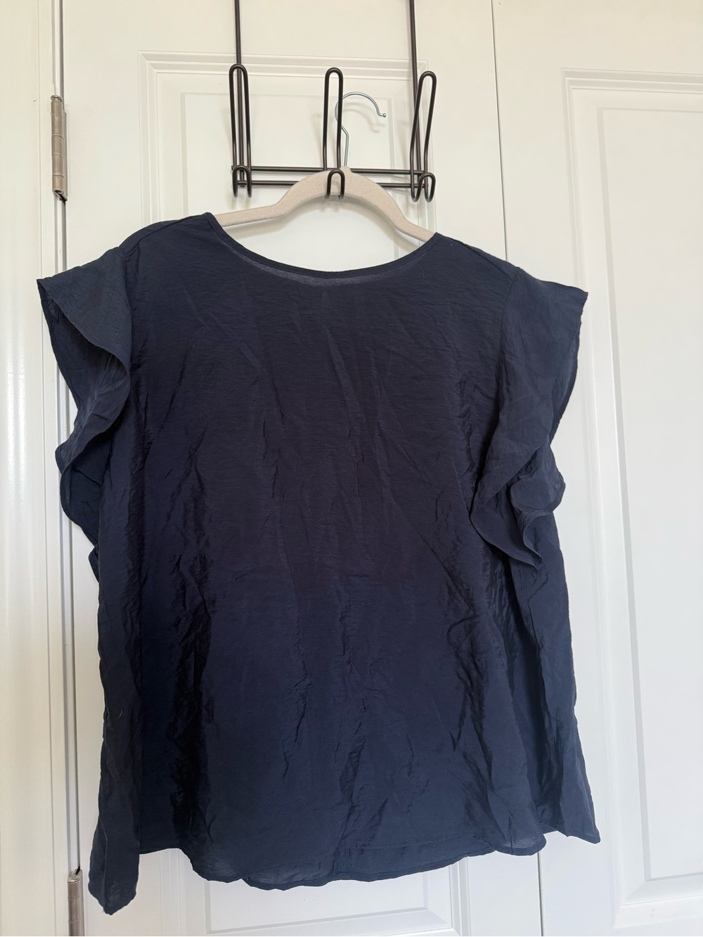 Flutter Sleeve Navy Blouse for Women
